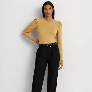 NWOT Lauren Ralph Lauren Puff Sleeve Sweater in Tan Large